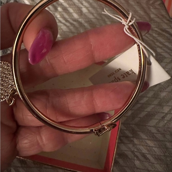 New with tags Kate Spade Rose Gold Bangle Bracelet with “Make Me Blush” charm - Picture 2 of 6